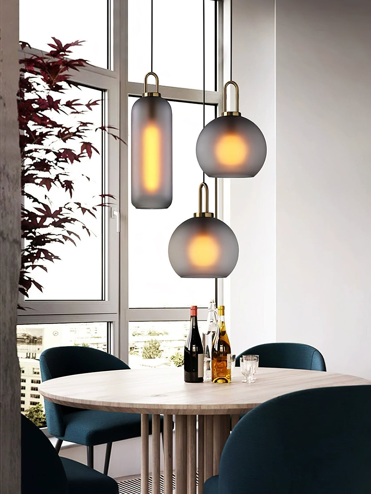 Lampadario moderno cilindrico in vetro e ottone a 1 luce