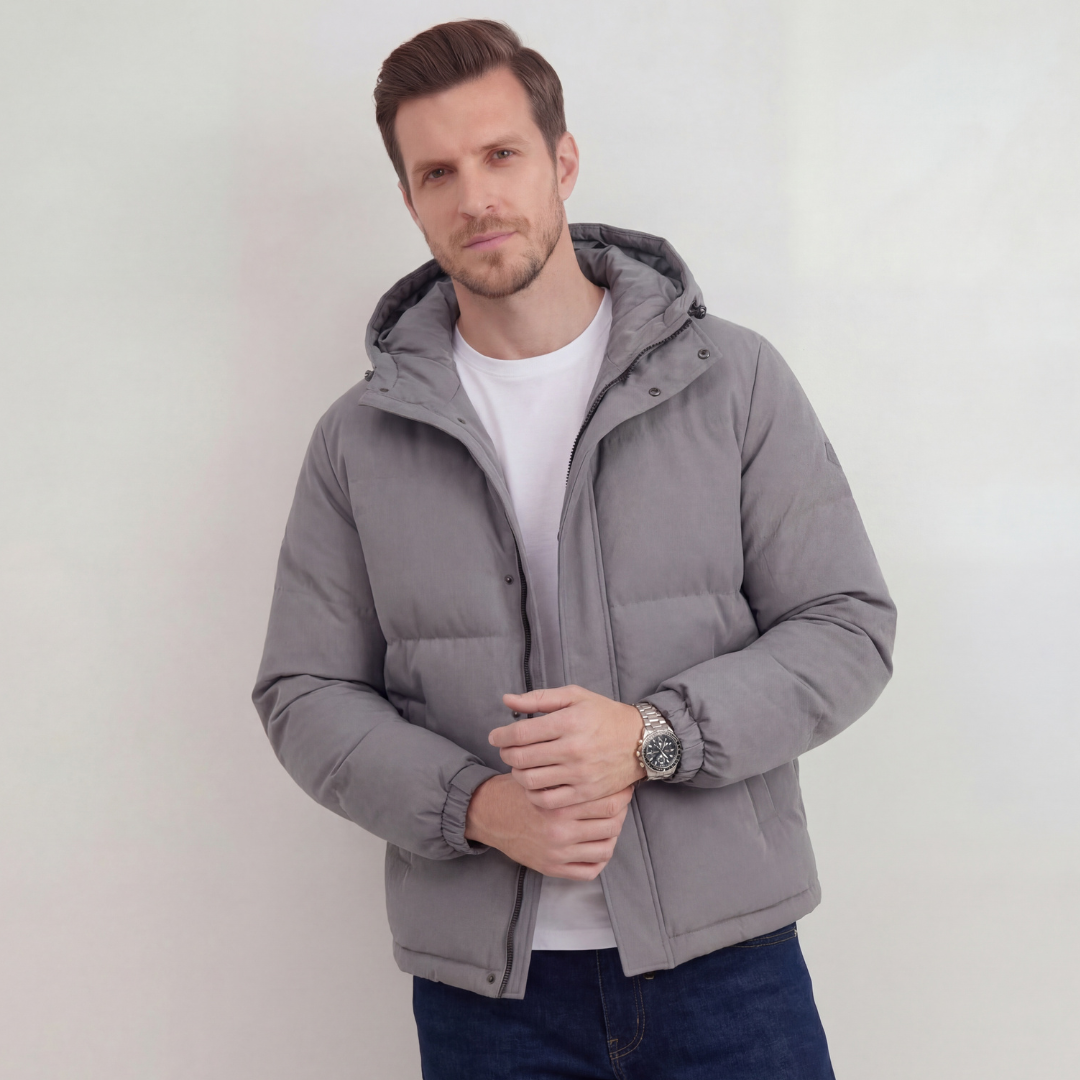 Graue Steppjacke mit Kapuze
