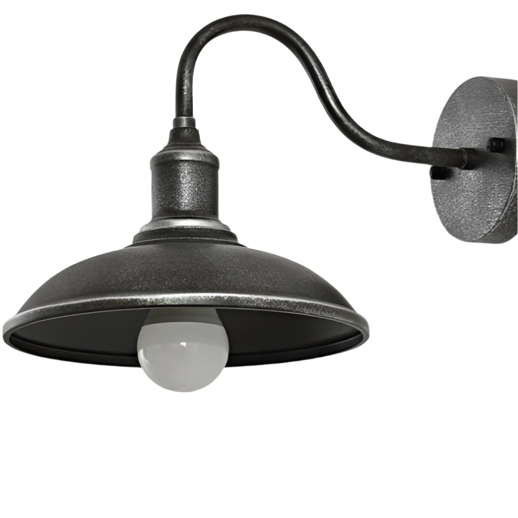 Luz de pared exterior vintage industrial de hierro en forma de cuenco LED de 1 luz