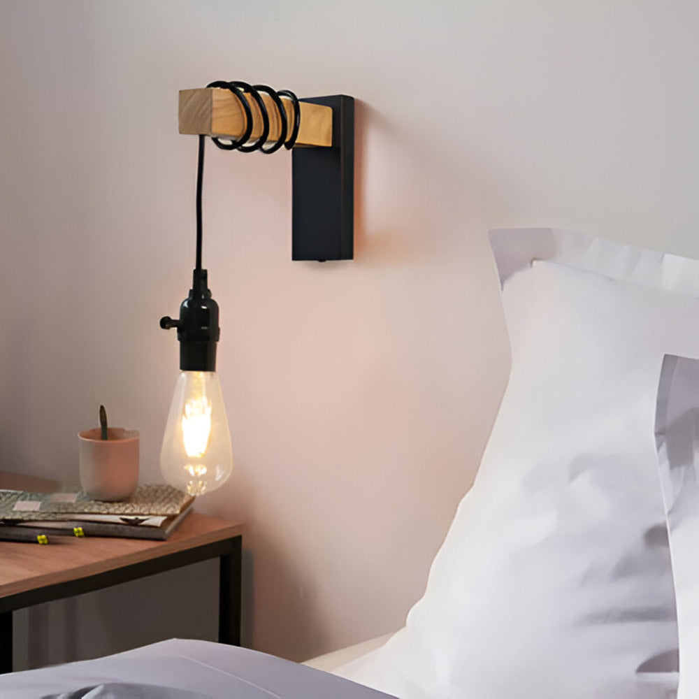 Aplique de pared colgante de madera rústica LED de 1 luz