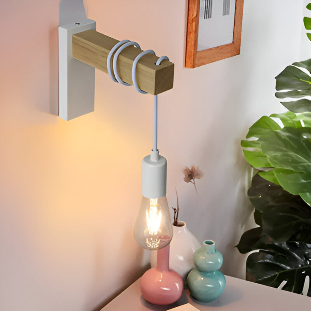 Aplique de pared colgante de madera rústica LED de 1 luz