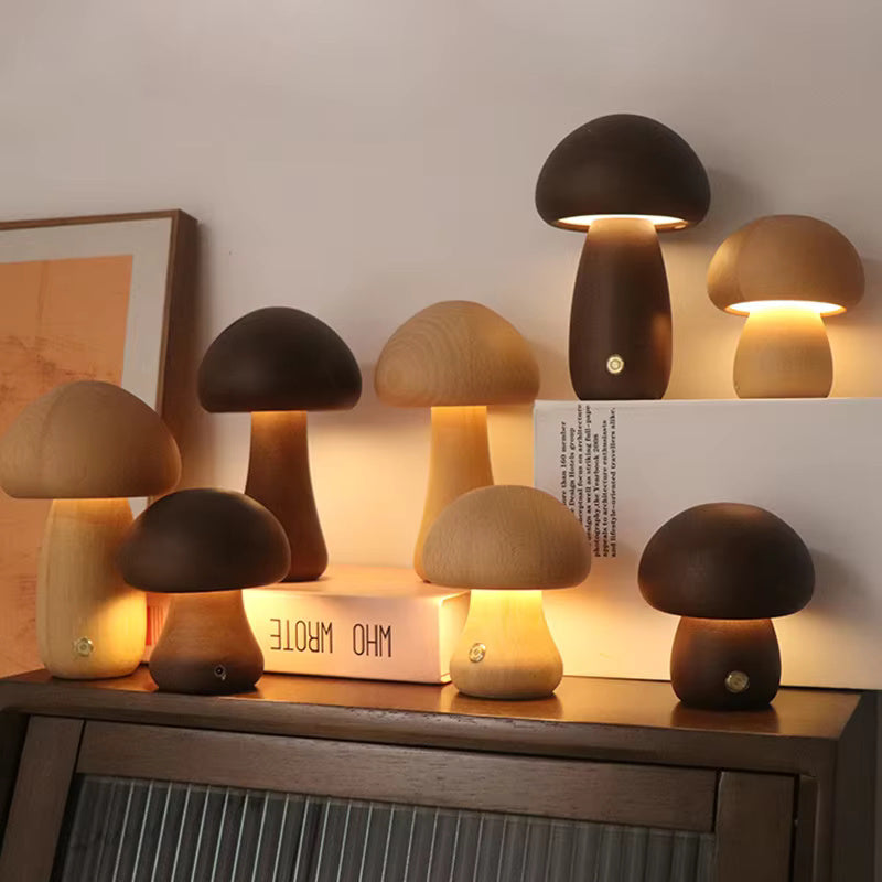 Moderne houten paddenstoel LED-tafellamp, 1-licht