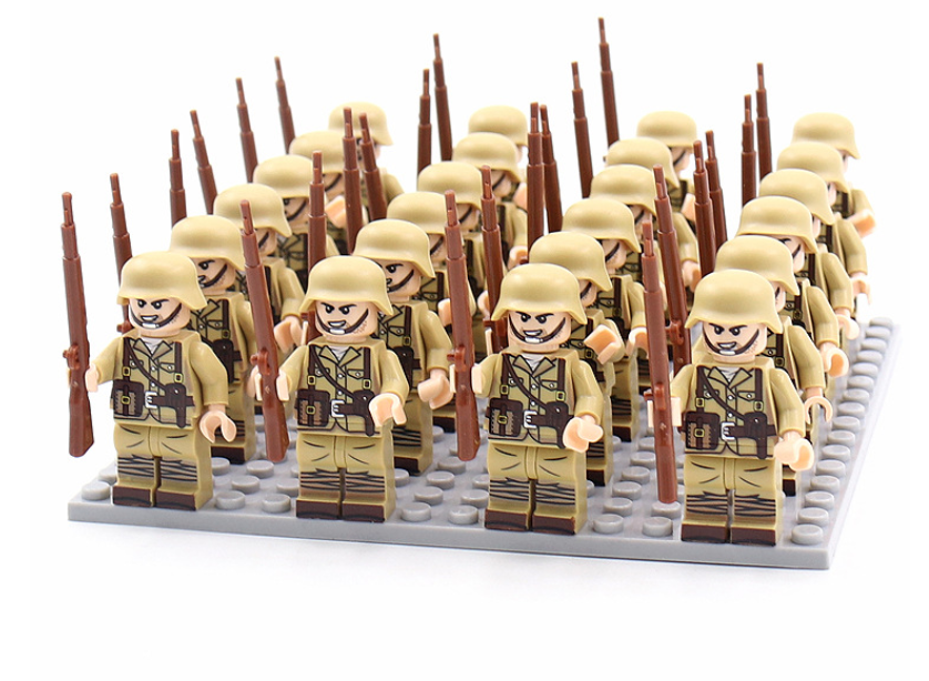 21-teiliges Set WWII Armee Militärbausteine Deutschland Frankreich Italien Japan Großbritannien