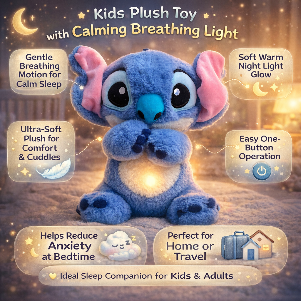 Juguete de peluche para niños con luz calmante y respiración para dormir