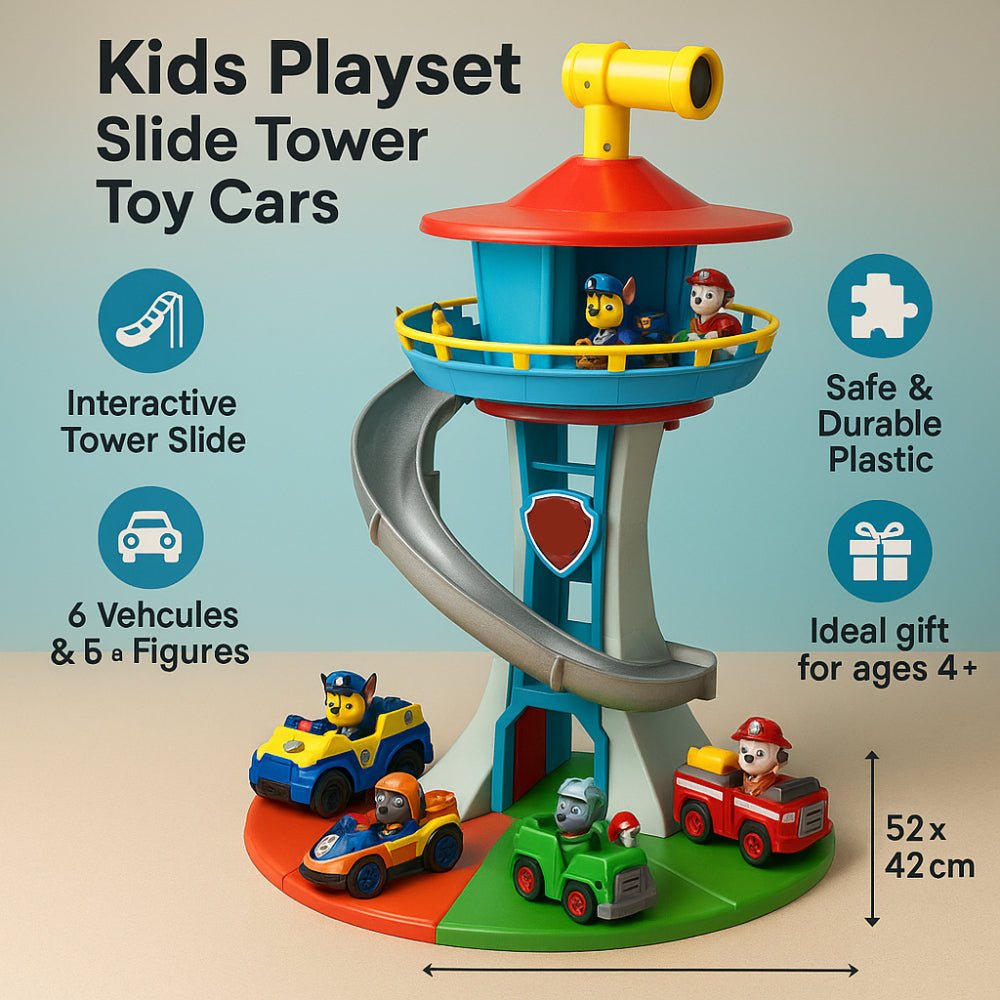 Kinderspielset mit Rutsche, Turm und Autos, robust für drinnen und draußen  