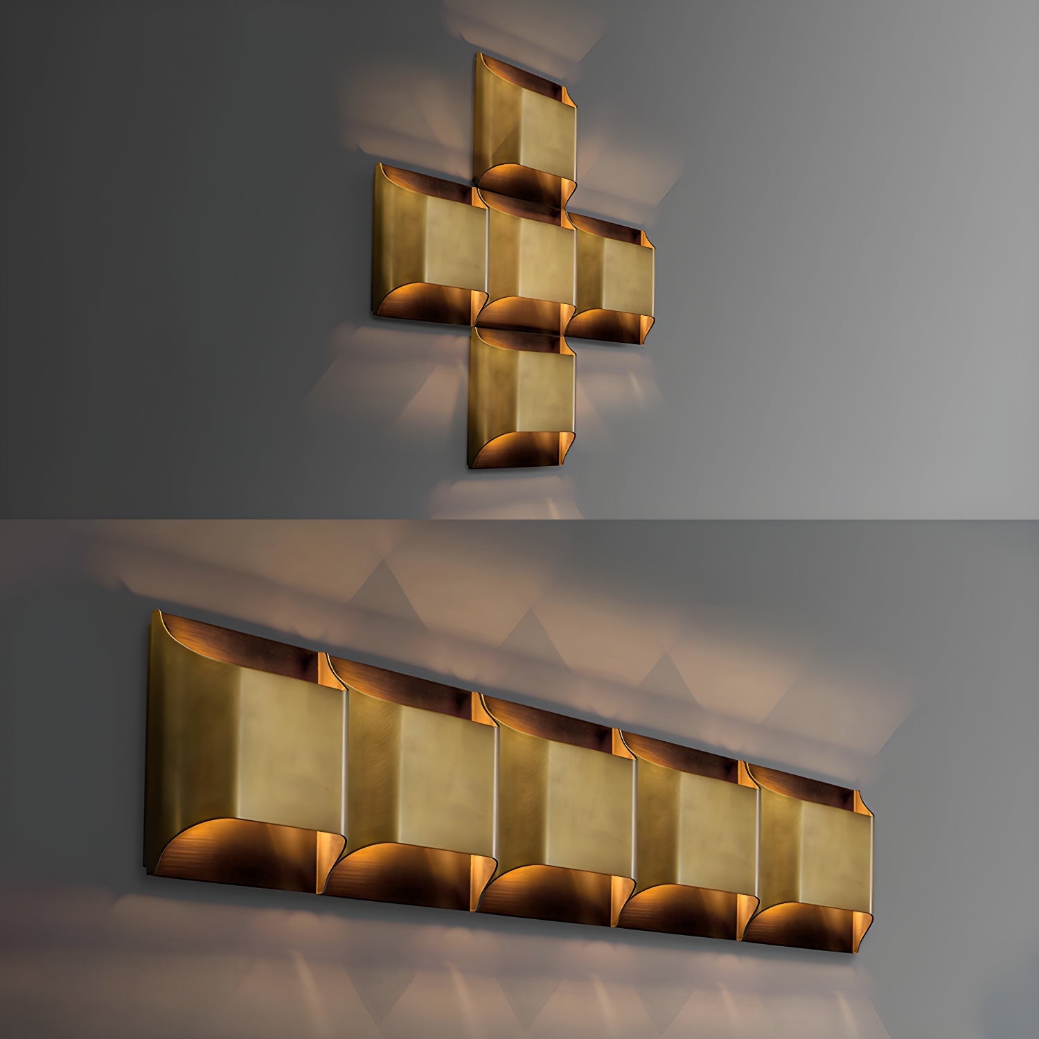 Applique da parete moderna curva in ottone con LED a 1 luce