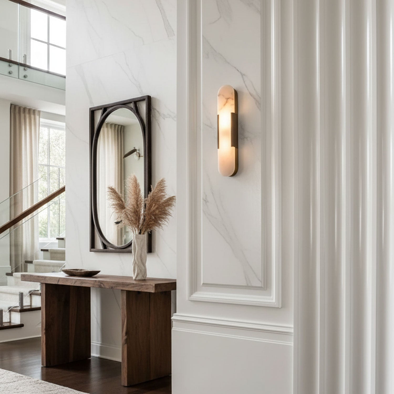 Modern Alabaster Elongated Marble LED Wall Sconce 2-Light