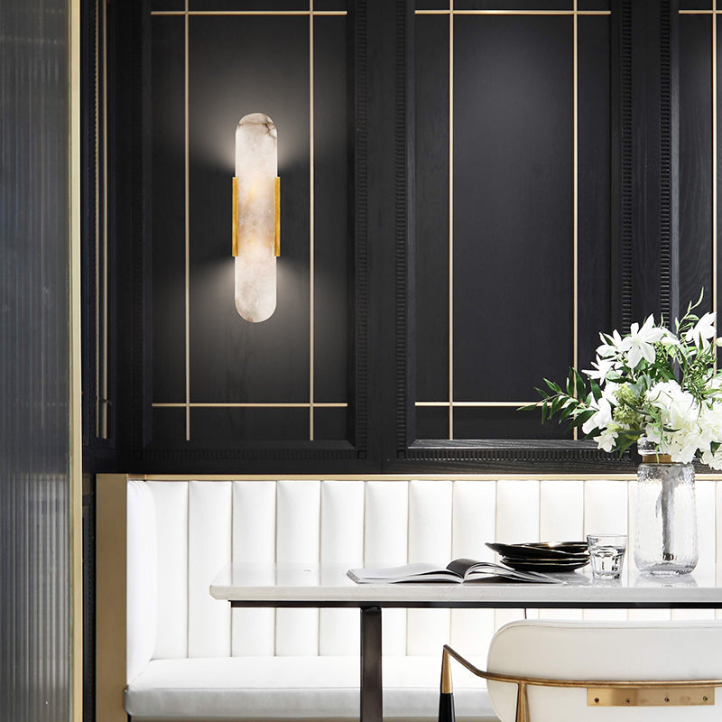 Modern Alabaster Elongated Marble LED Wall Sconce 2-Light