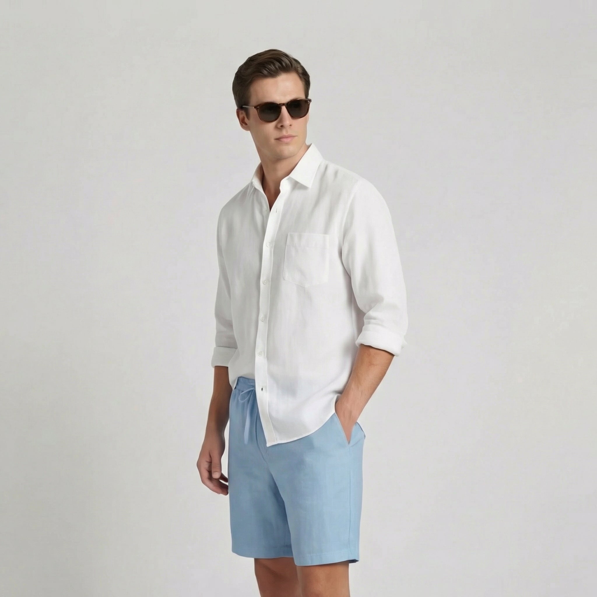 Pantalones cortos de lino transpirables para verano para hombre