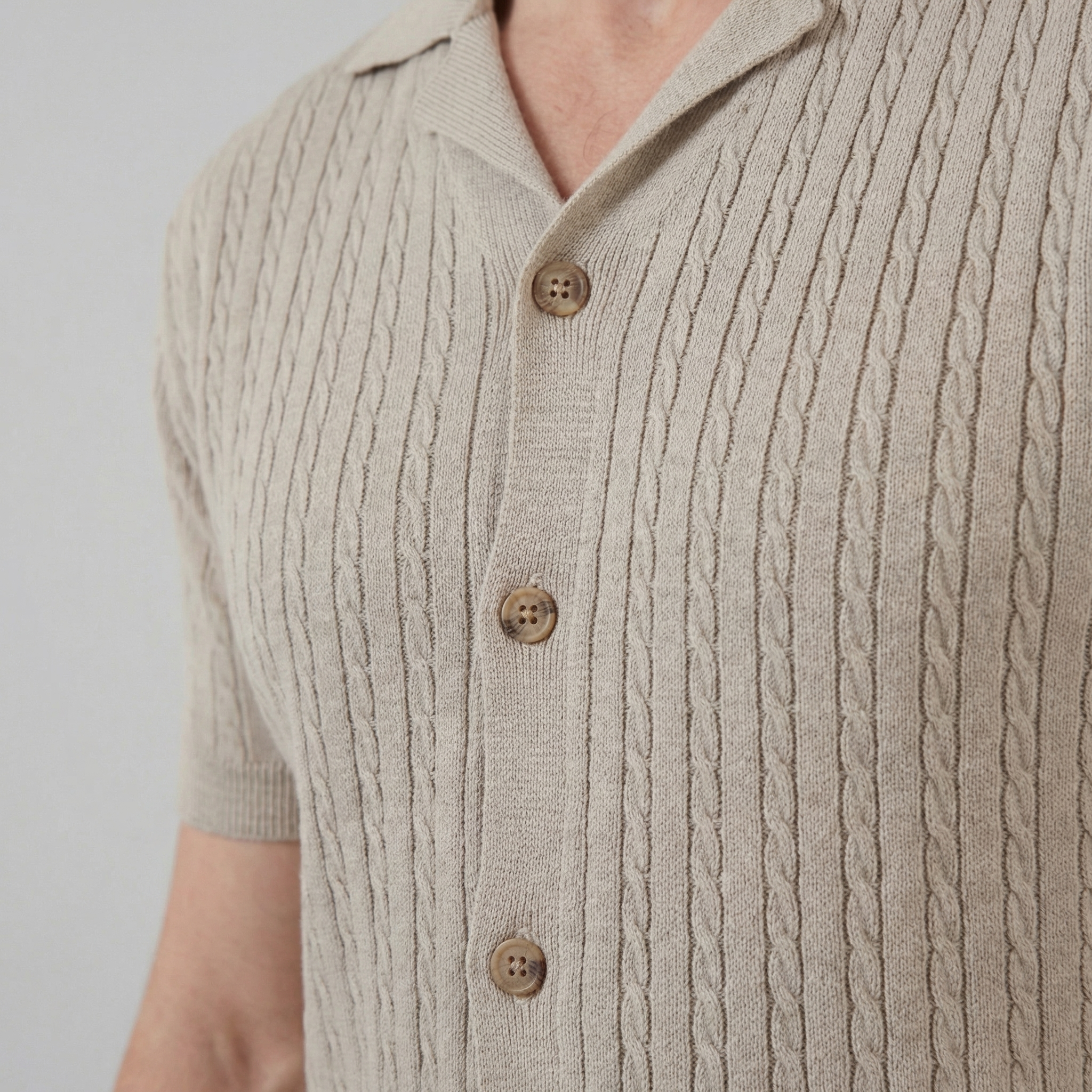 Men's Cable Knit Short Sleeve Shirt