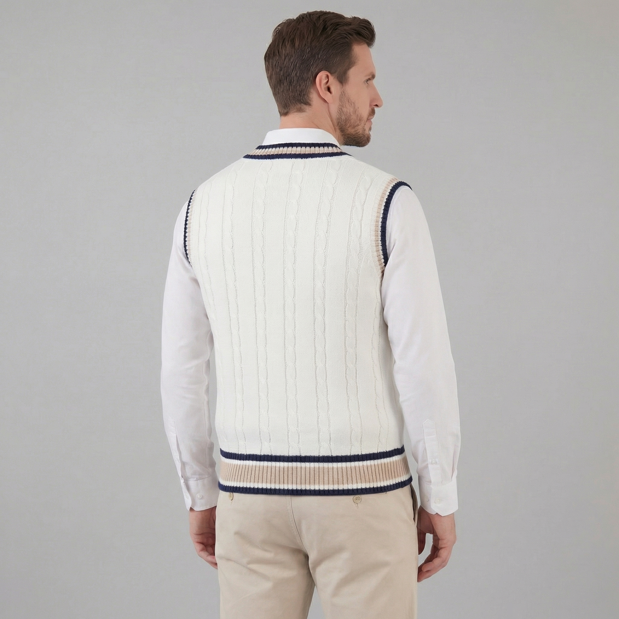 Chaleco de Punto Trenzado con Cuello en V para Hombre