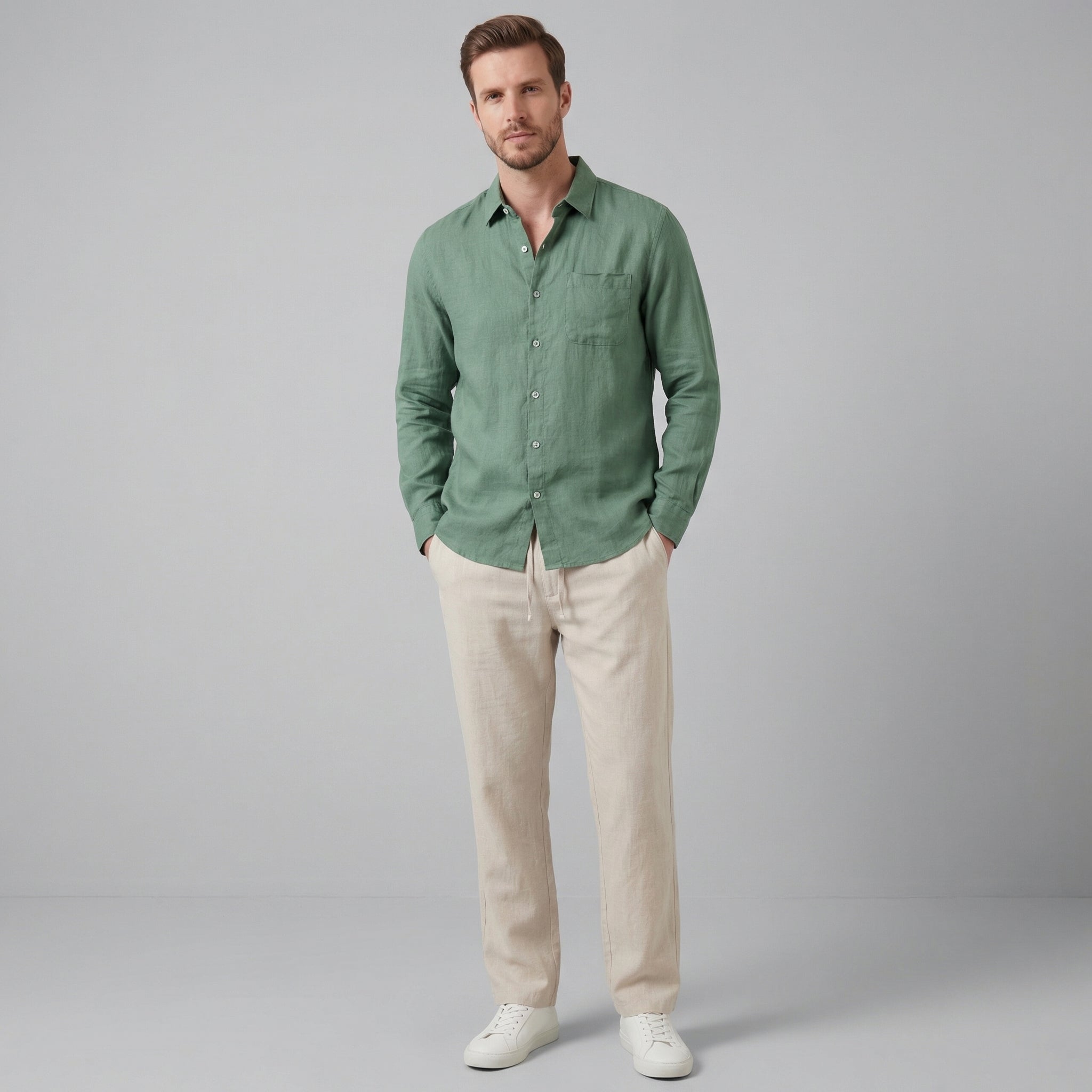 Men's Long Sleeve Linen Outfit Set