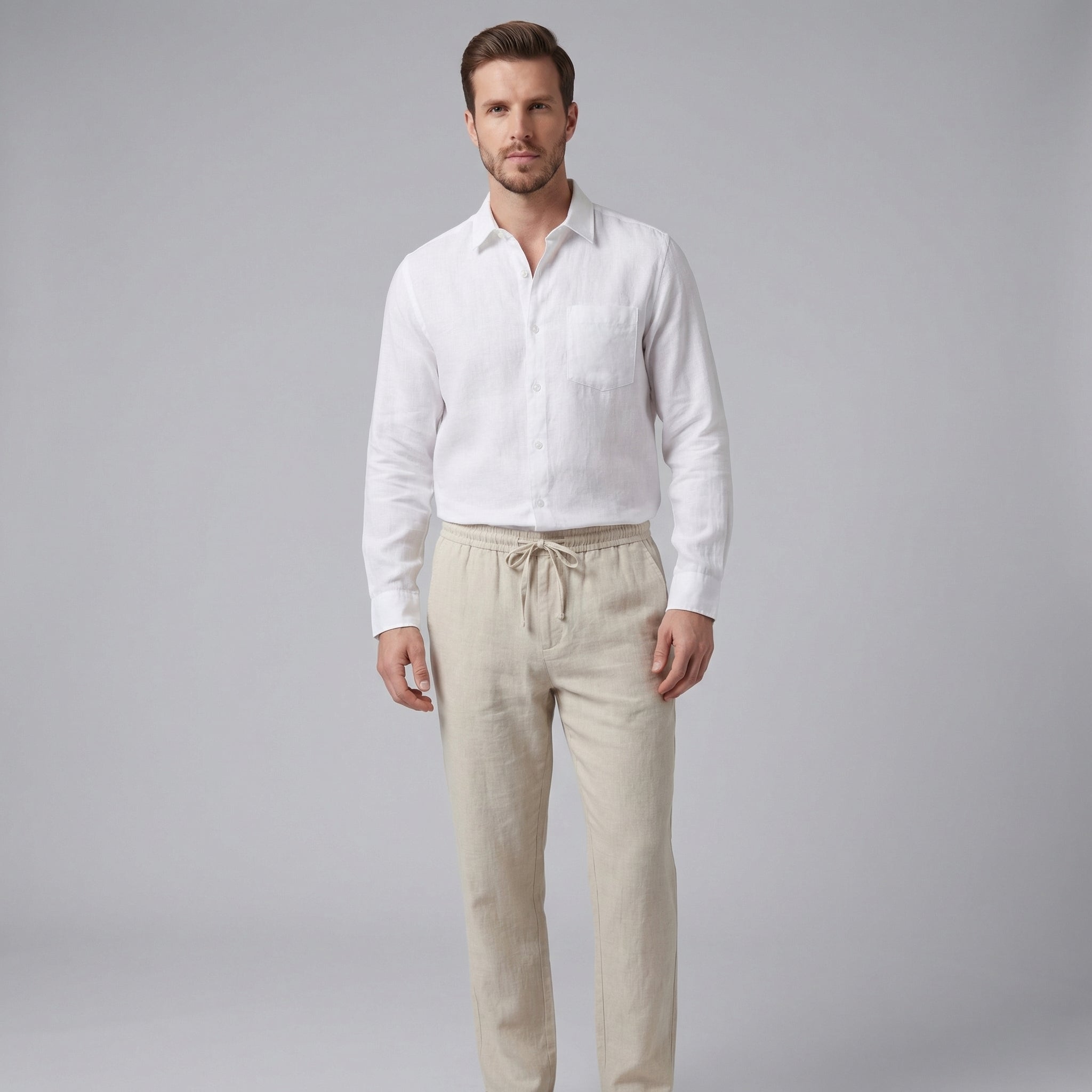 Men's Long Sleeve Linen Outfit Set