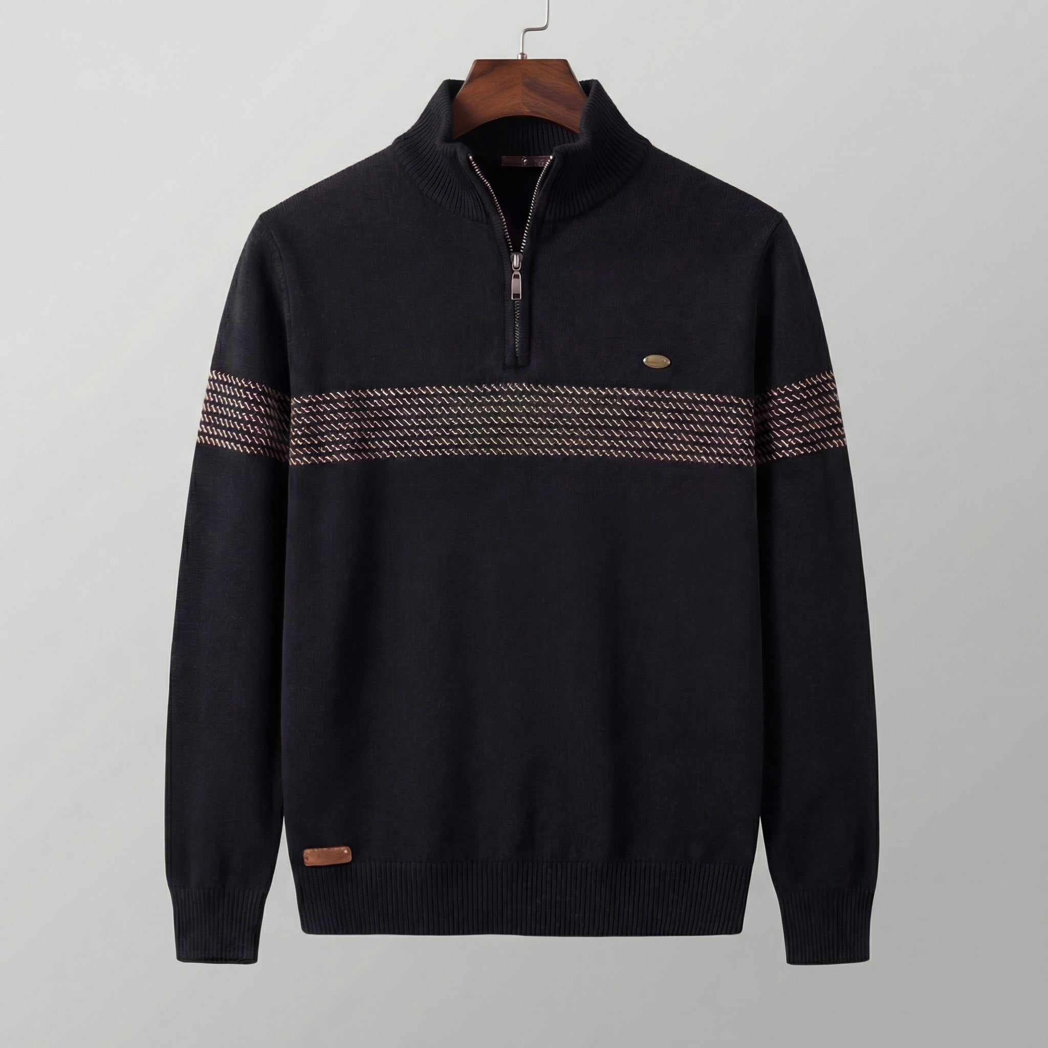Men's Quarter Zip Sweater with Stripe Detail