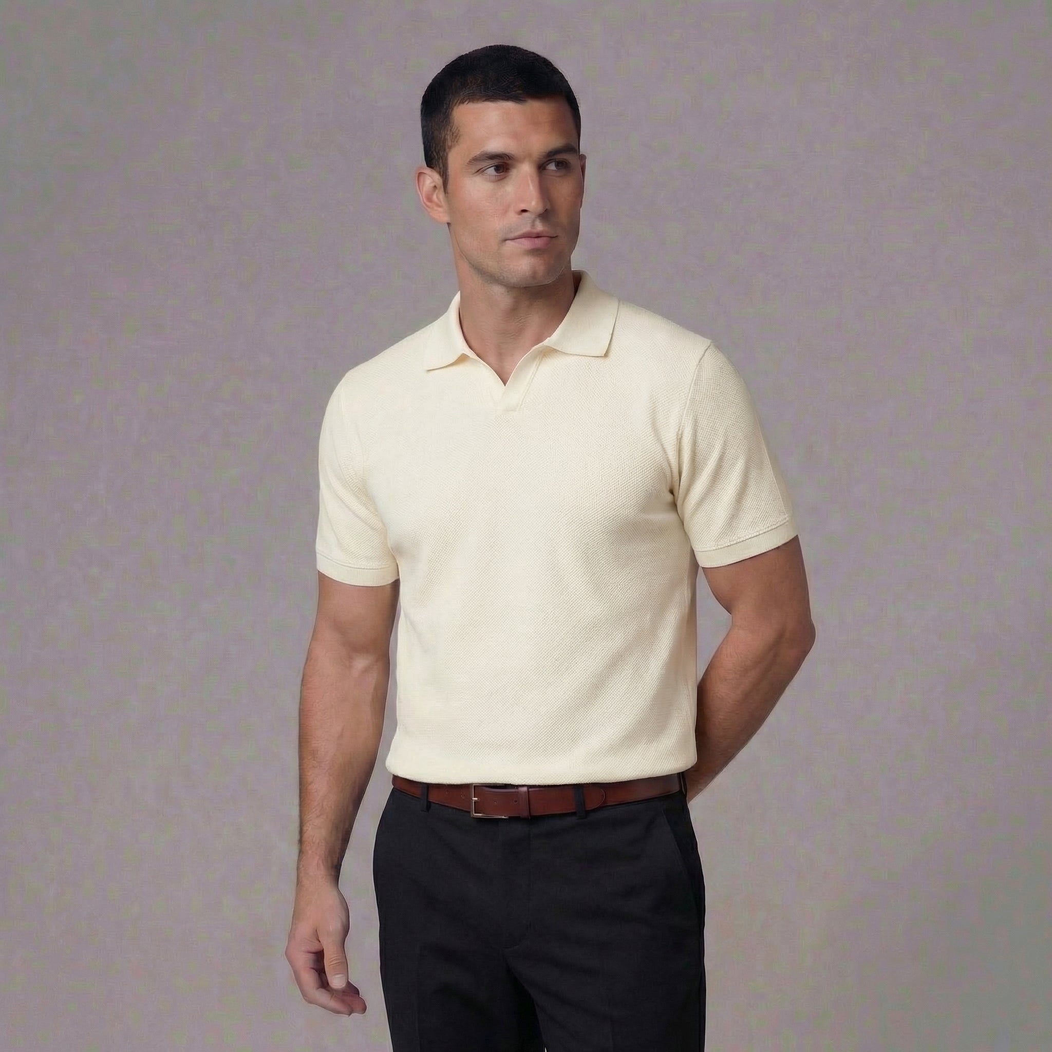 Herre struktureret V-hals poloshirt