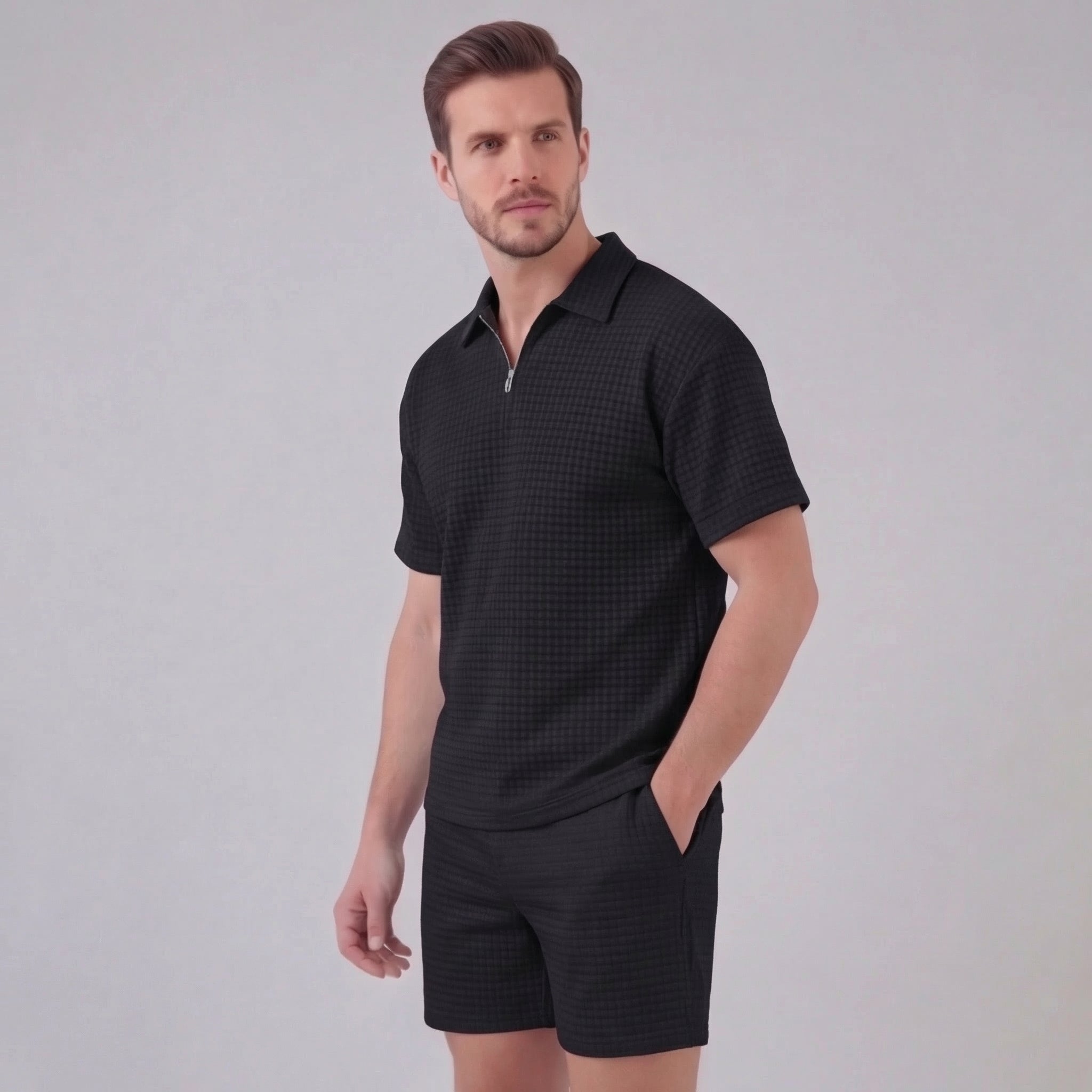Men's Waffle Knit Short Outfit Summer Set