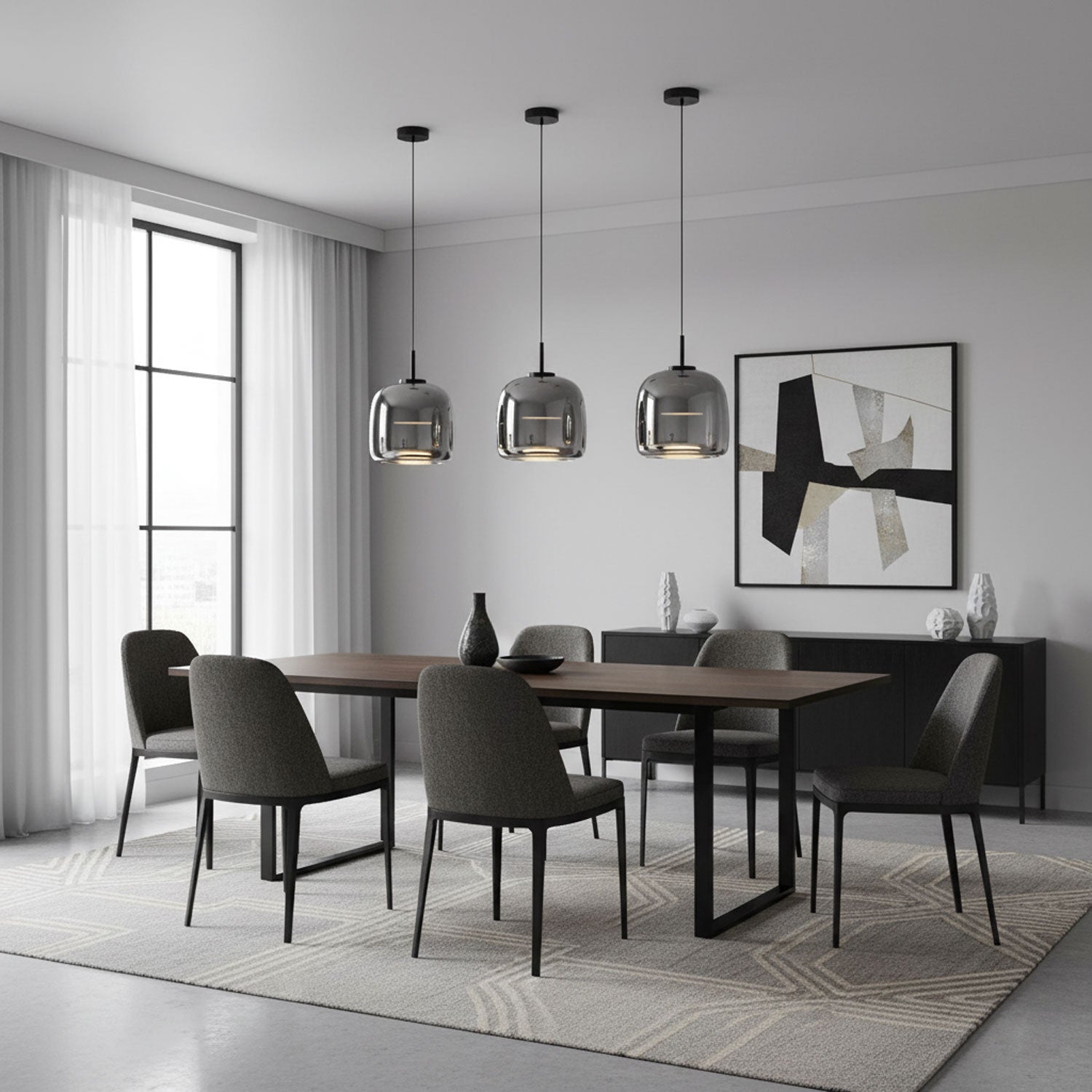 Moderne LED-Hängeleuchte mit Rauchglas-Kuppel, 1-flammig  