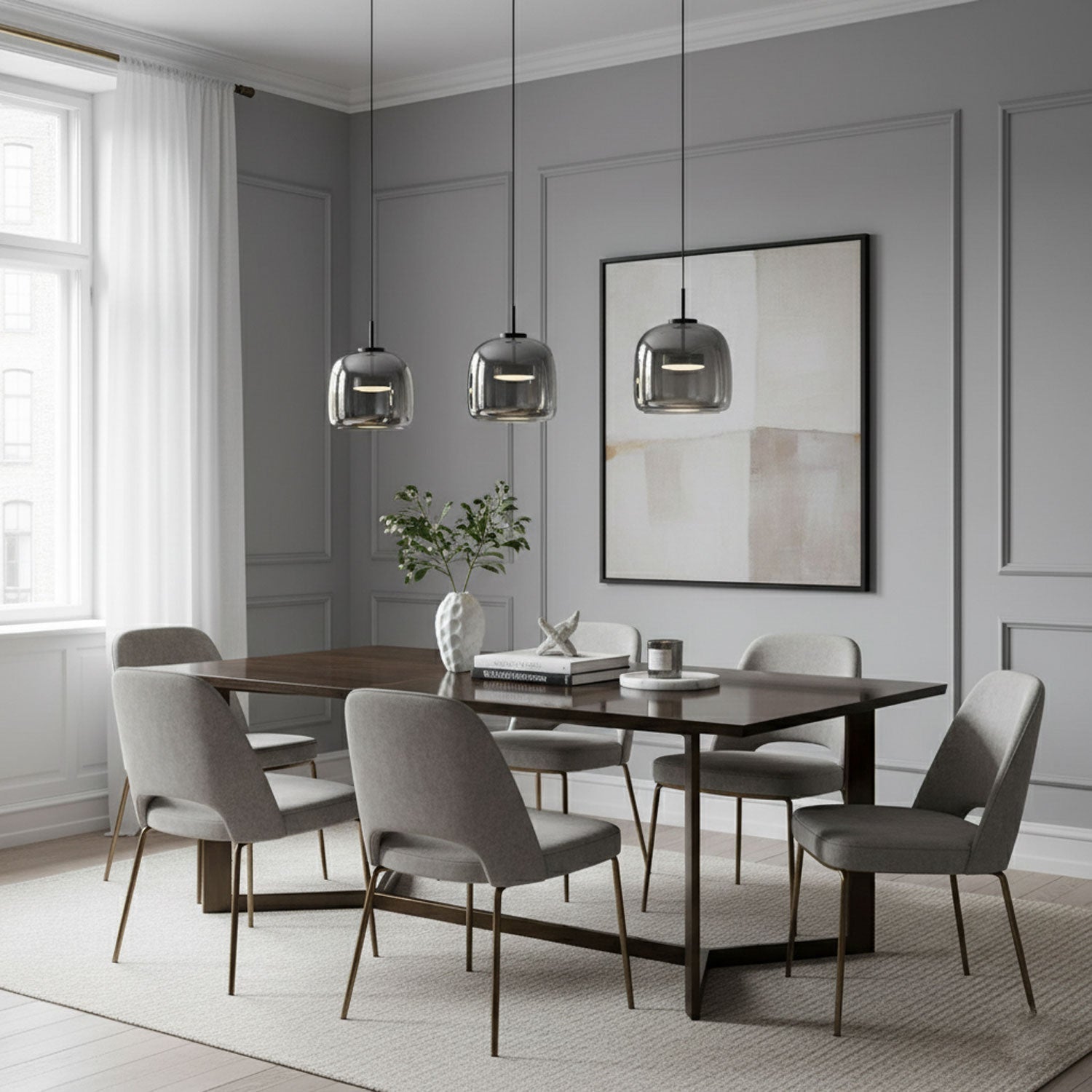 Moderne LED-Hängeleuchte mit Rauchglas-Kuppel, 1-flammig  