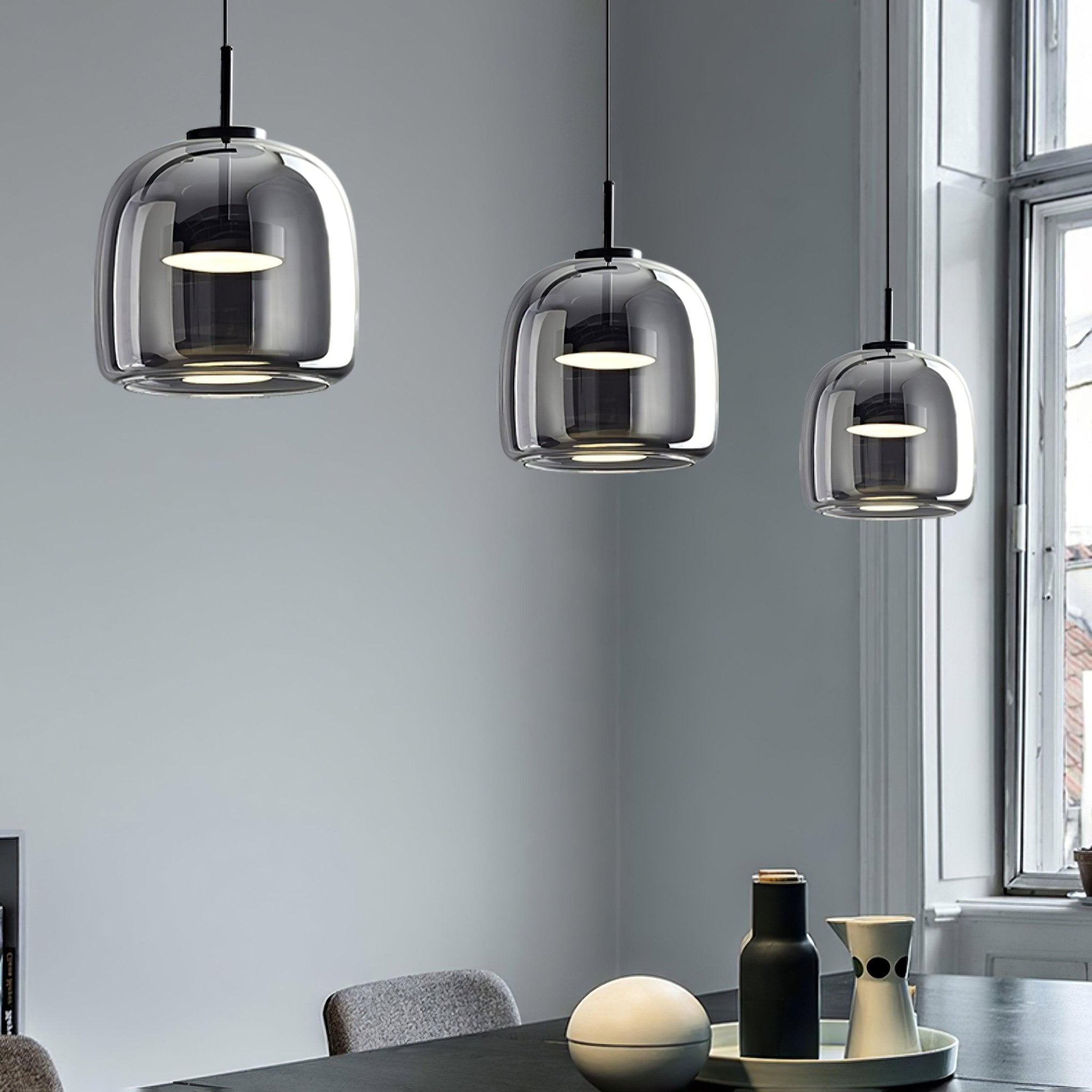 Moderne LED-Hängeleuchte mit Rauchglas-Kuppel, 1-flammig  