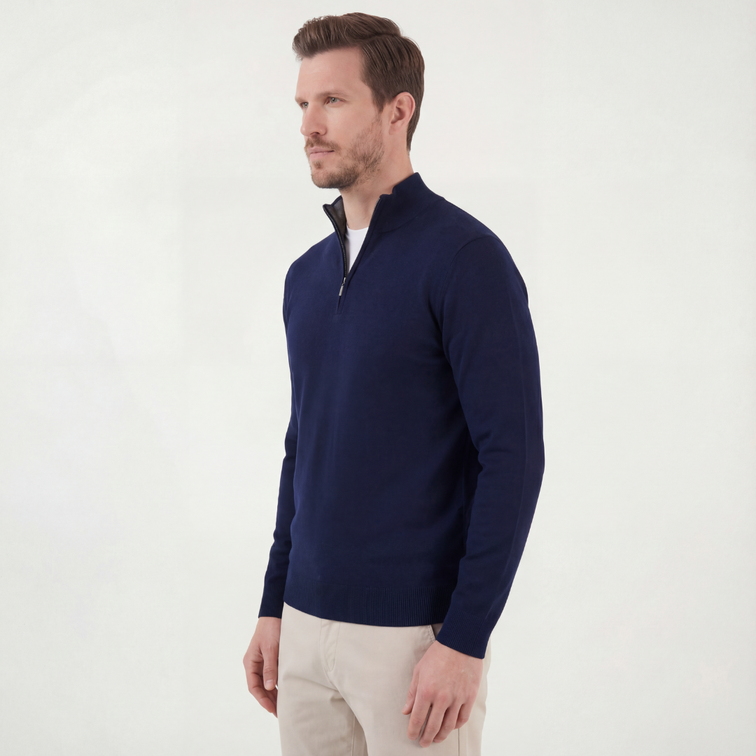 Marineblå Halv-zip Sweater