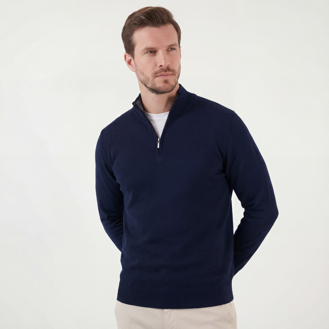 Marineblå Halv-zip Sweater