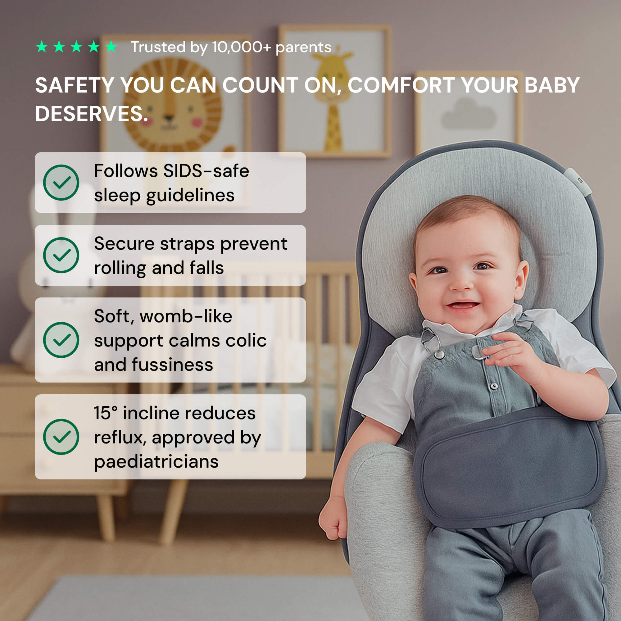 Neugeborenen-Refluxkissenbett – Schlafnest mit 15° Keil | Tragbares Anti-Reflux-Kissen & Baby-Schlafnest zur Kolik-Linderung
