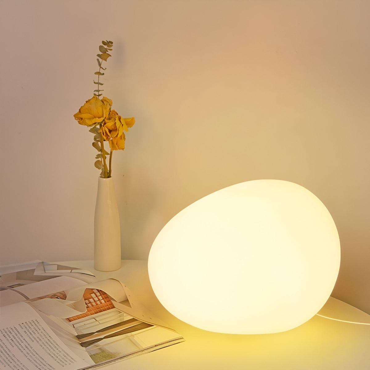Lámpara de mesa nórdica LED con forma de piedra de 1 luz