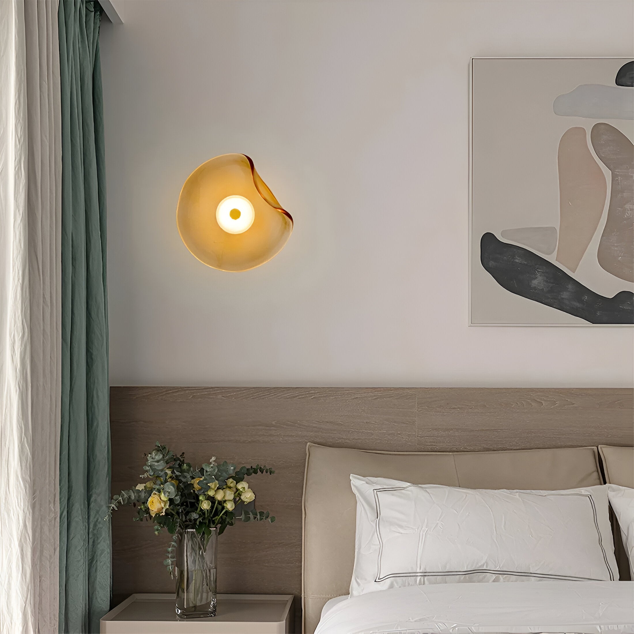 Nordic Curved Glass Japandi LED Wall Sconce 1-Light