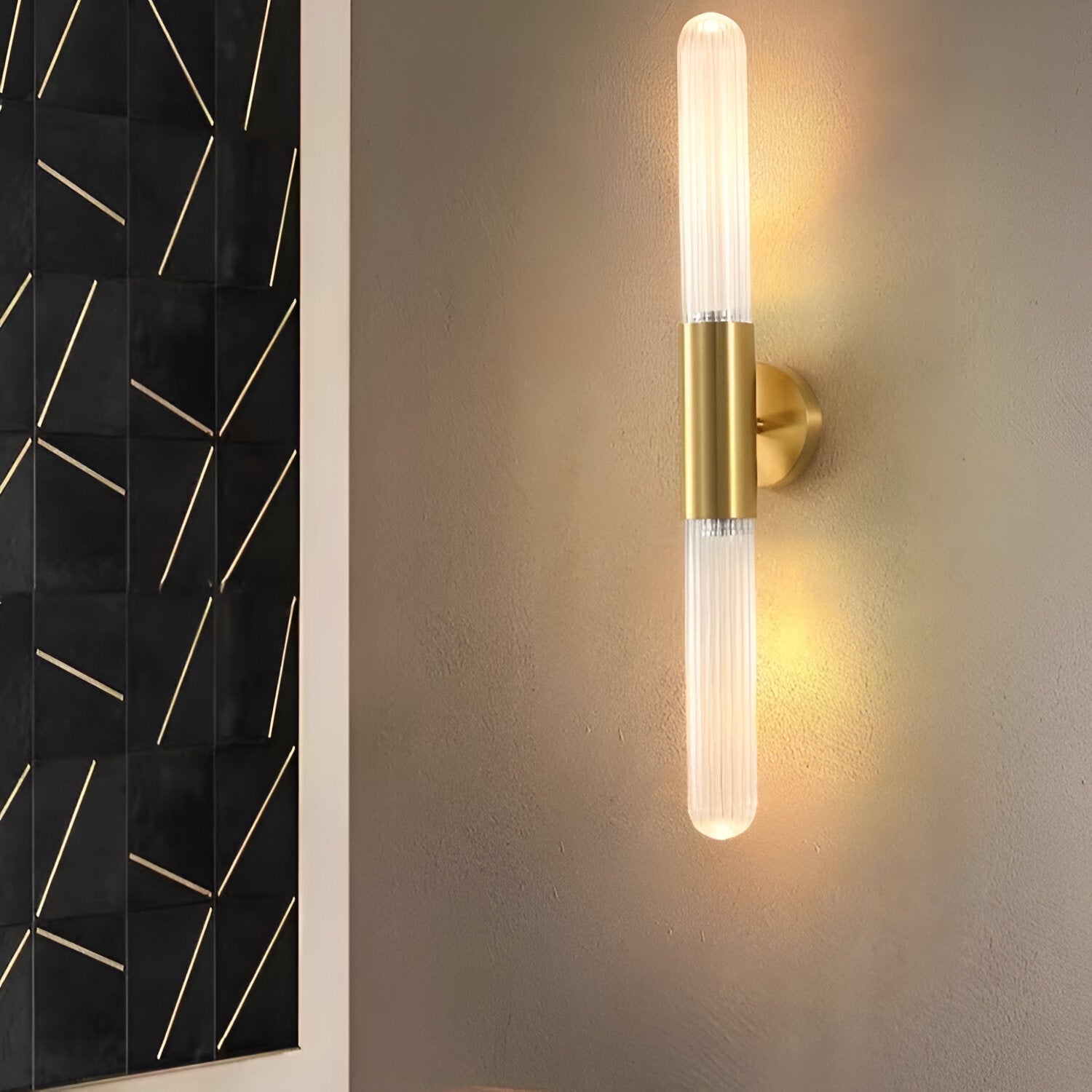 Aplique de pared nórdico de latón con vidrio efecto ondas de agua LED de 1 luz