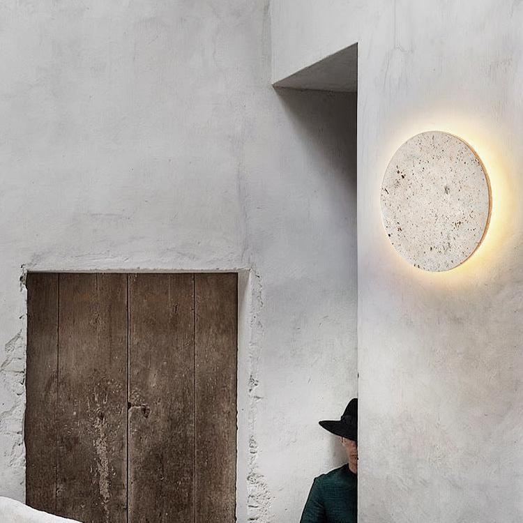 Minimalistische Travertin runde LED-Wandleuchte 1-flammig
