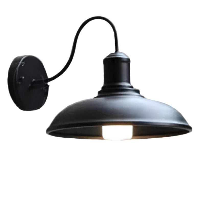 Luz de pared exterior vintage industrial de hierro en forma de cuenco LED de 1 luz