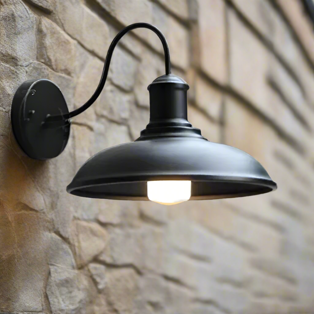 Luz de pared exterior vintage industrial de hierro en forma de cuenco LED de 1 luz