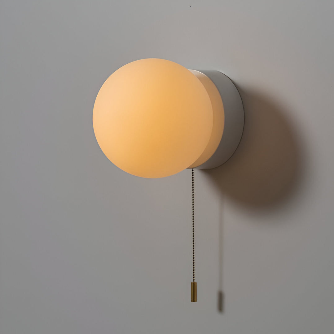 Nordic Minimalist Glass Globe Wall Sconce LED 1-Light with Pull Cord