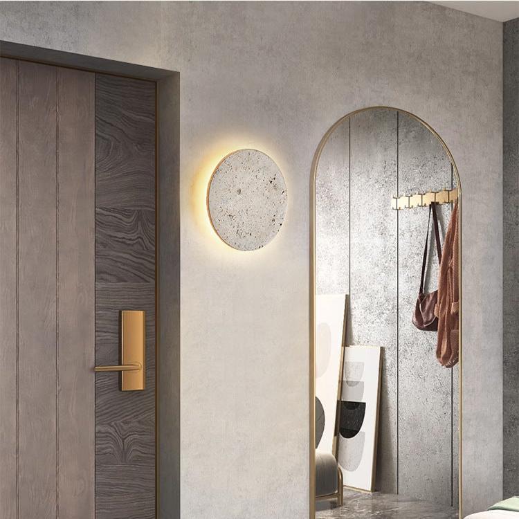 Minimalistische Travertin runde LED-Wandleuchte 1-flammig