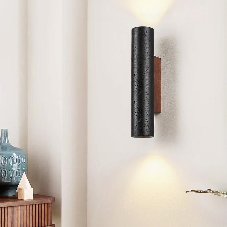 Applique da parete moderno minimalista in tubo di travertino nero LED 1 luce