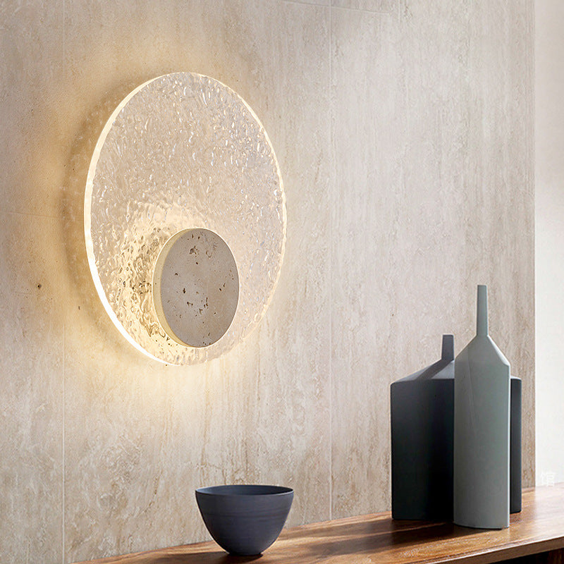 Moderne Travertin Acryl runde LED-Wandleuchte 1-flammig