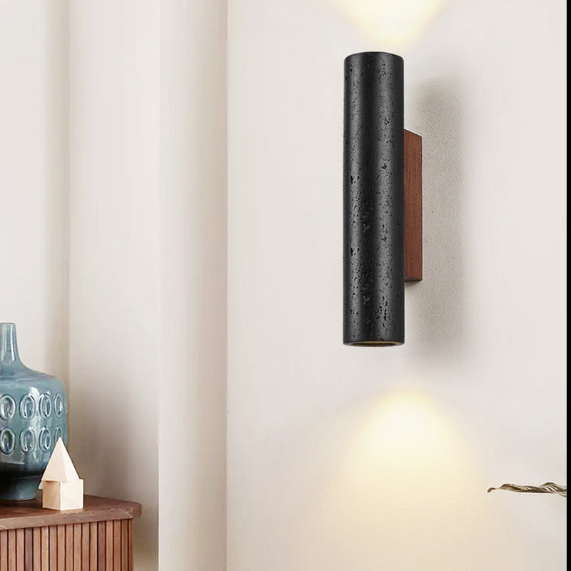 Applique da parete moderno minimalista in tubo di travertino nero LED 1 luce