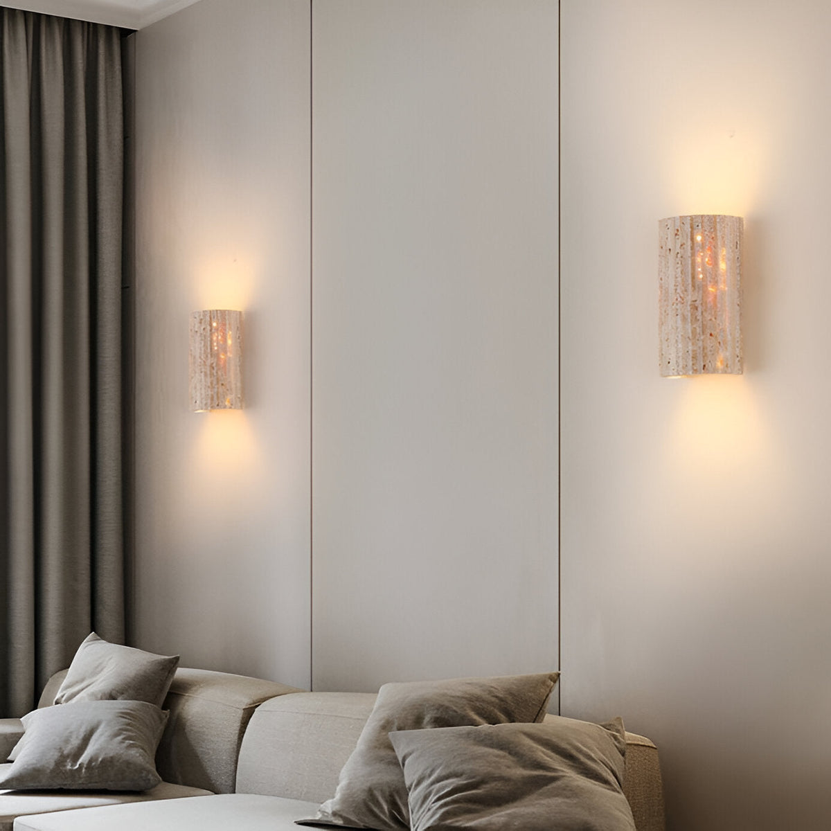 Luz de pared exterior cilíndrica moderna de piedra travertino LED de 1 luz
