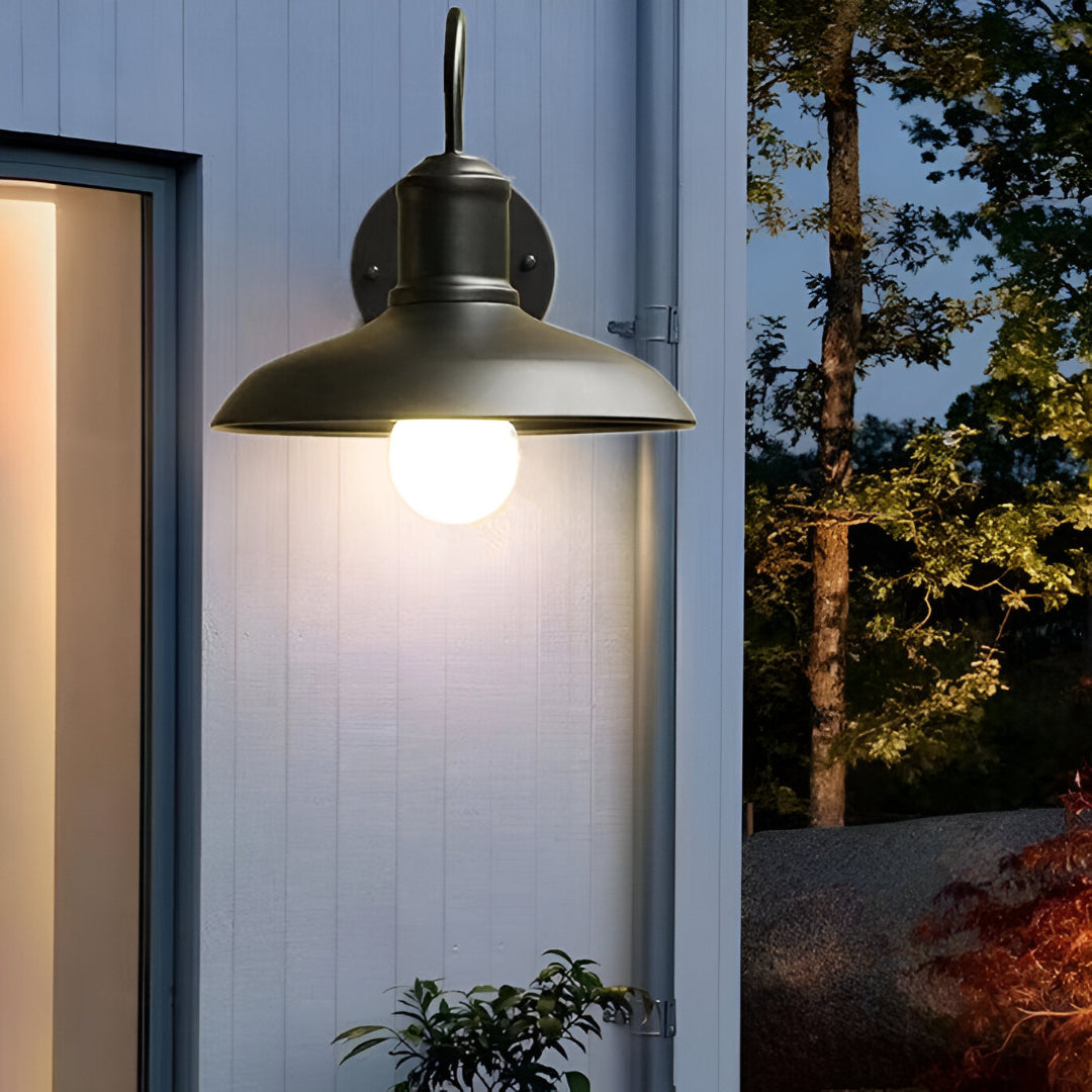 Luz de pared exterior vintage industrial de hierro en forma de cuenco LED de 1 luz