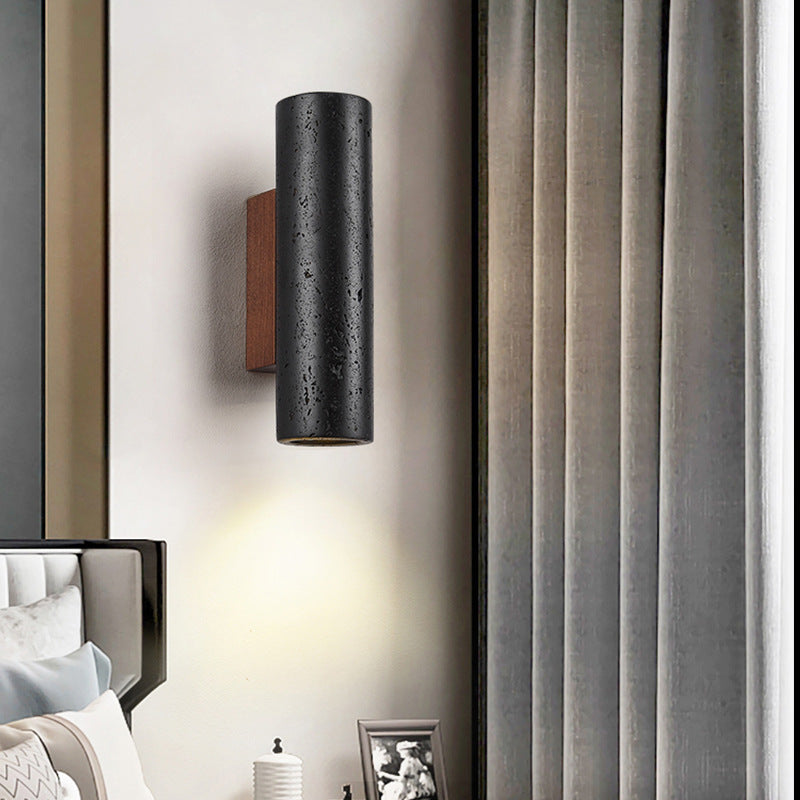 Applique da parete moderno minimalista in tubo di travertino nero LED 1 luce