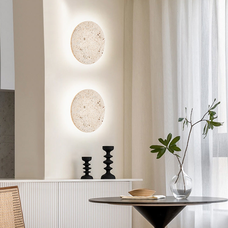 Minimalistische Travertin runde LED-Wandleuchte 1-flammig