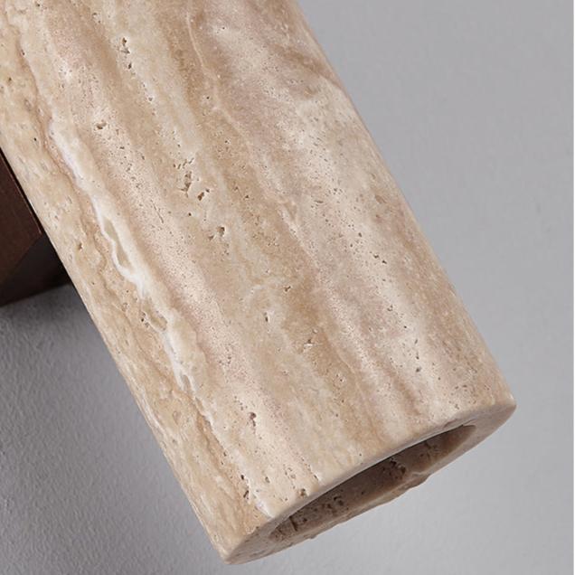 Japandi Travertin-Holz Zylinder LED-Wandleuchte 1-flammig