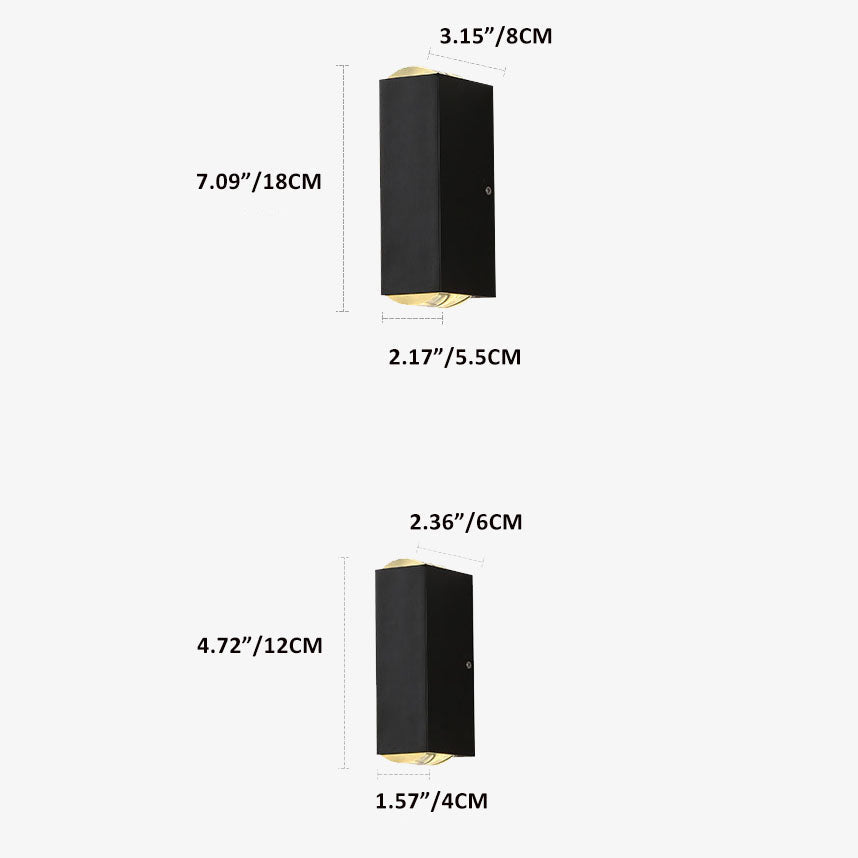Aplique de pared LED rectangular moderno para exteriores 1 luz Ip65