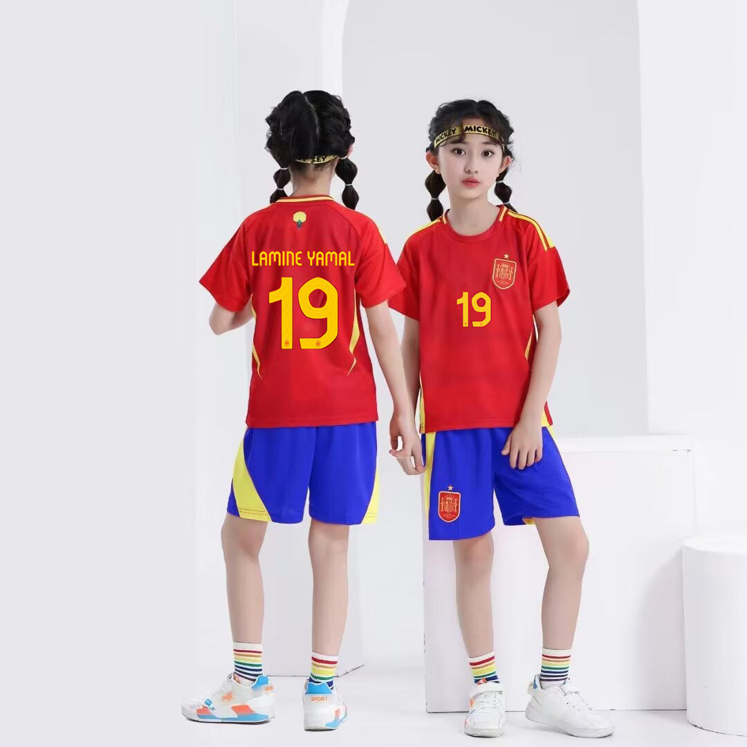 Conjunto de camiseta y pantalones cortos de fútbol para niños España – Yamal