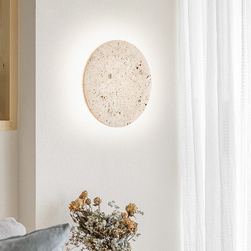 Minimalistische Travertin runde LED-Wandleuchte 1-flammig