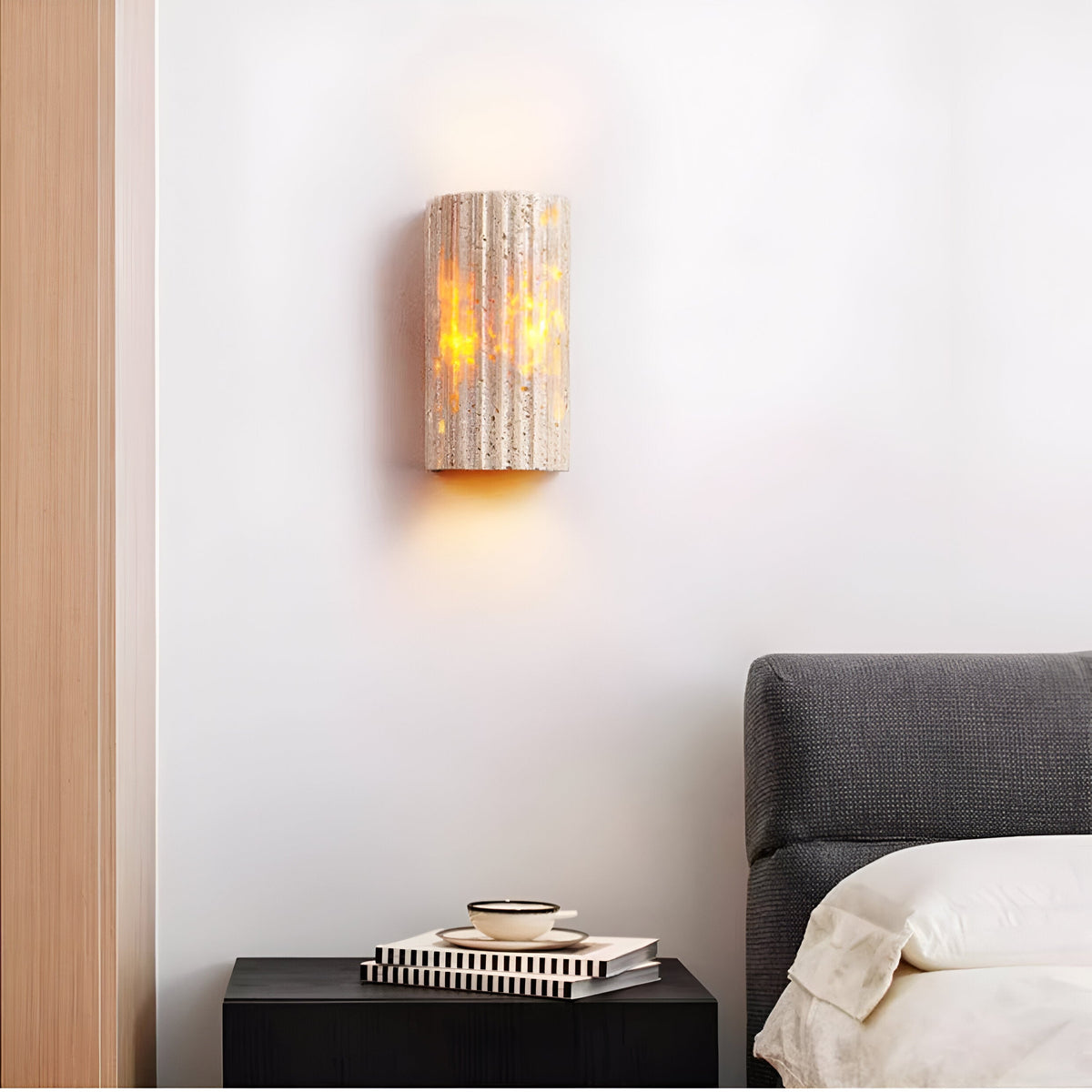 Luz de pared exterior cilíndrica moderna de piedra travertino LED de 1 luz