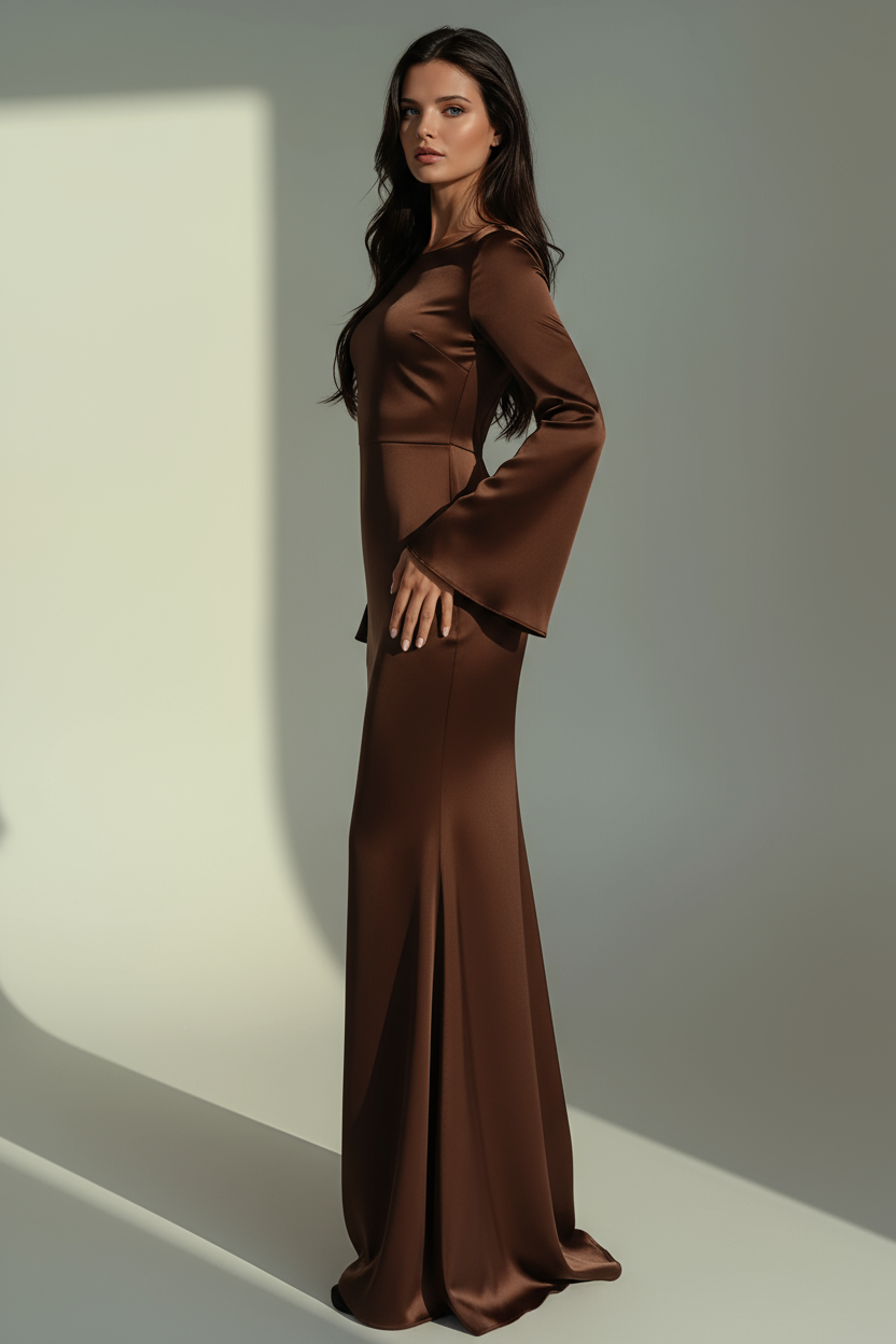 PROM MAXI DRESS | LONG SLEEVE FITTED SILHOUETTE & FLARED CUFFS