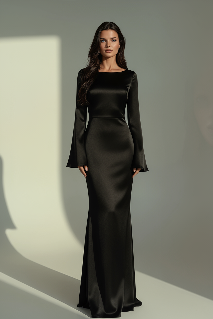 PROM MAXI DRESS | LONG SLEEVE FITTED SILHOUETTE & FLARED CUFFS