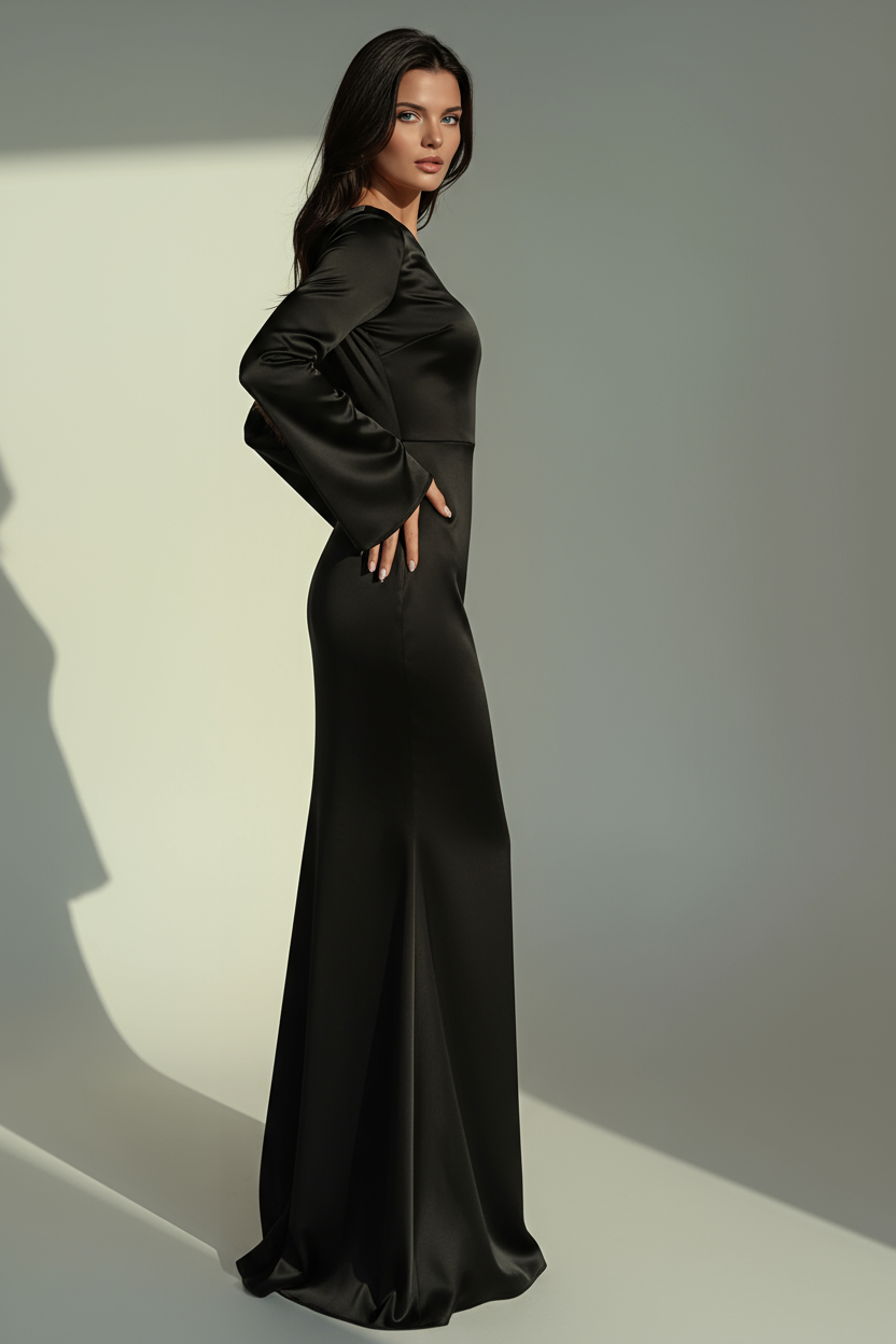 PROM MAXI DRESS | LONG SLEEVE FITTED SILHOUETTE & FLARED CUFFS