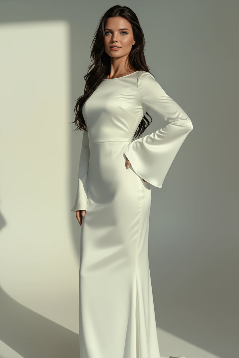 PROM MAXI DRESS | LONG SLEEVE FITTED SILHOUETTE & FLARED CUFFS